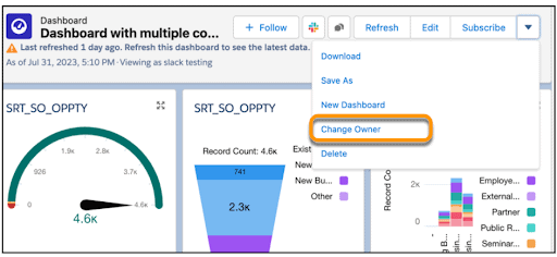 Screenshot of transferring dashboard ownership