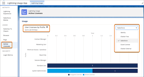 Screenshot of tracking active licenses