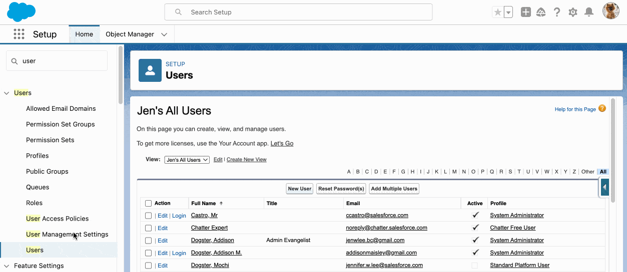 Making inline edits with the enhanced user list view