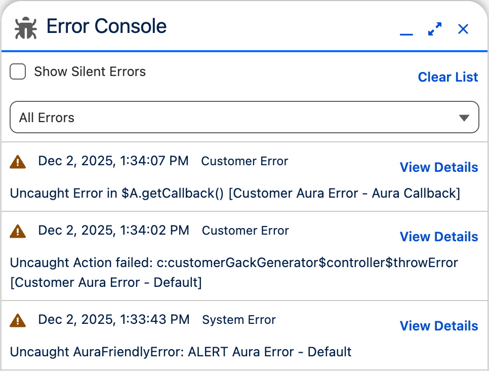Manage Page Errors with Error Console